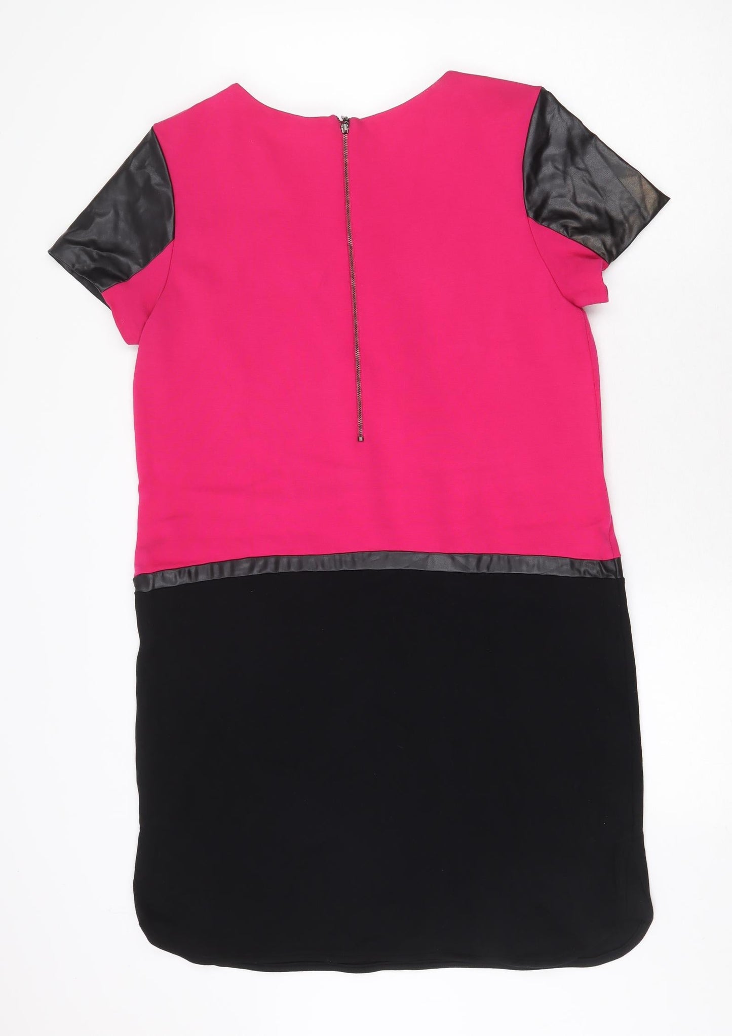Autograph Womens Pink Colourblock Viscose A-Line Size 14 Round Neck Zip