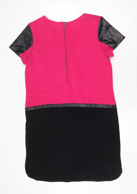 Autograph Womens Pink Colourblock Viscose A-Line Size 14 Round Neck Zip