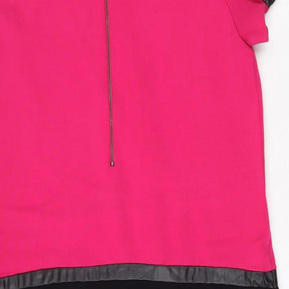 Autograph Womens Pink Colourblock Viscose A-Line Size 14 Round Neck Zip