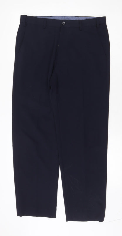 Marks and Spencer Mens Blue Polyester Dress Pants Trousers Size 32 in Regular Zip