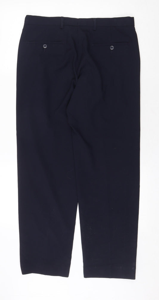 Marks and Spencer Mens Blue Polyester Dress Pants Trousers Size 32 in Regular Zip