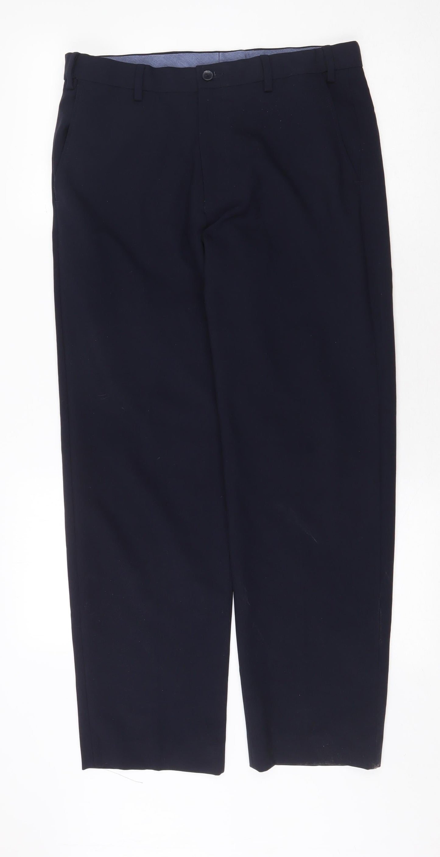 Marks and Spencer Mens Blue Polyester Dress Pants Trousers Size 32 in Regular Zip