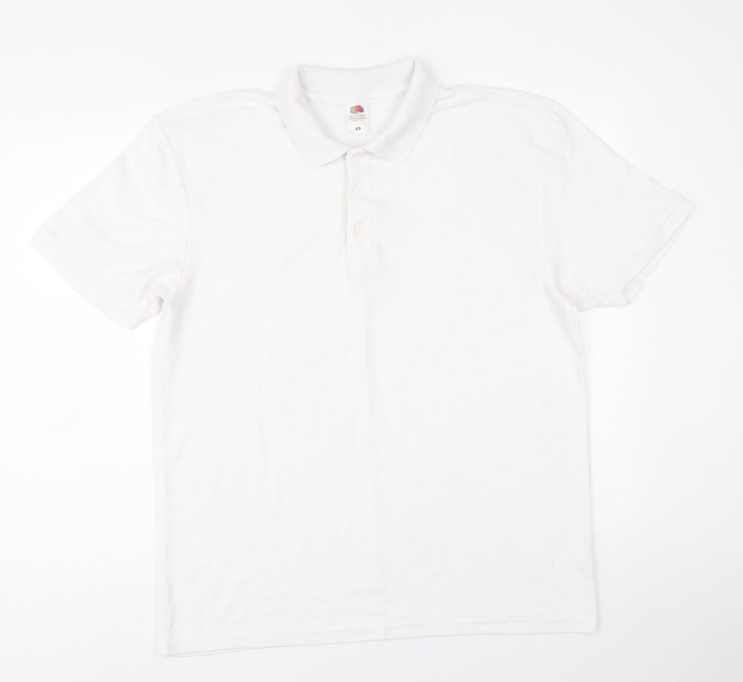 Fruit of the Loom Mens White Polyester Polo Size XL Collared Button