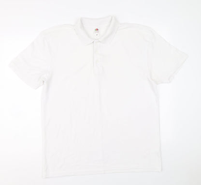 Fruit of the Loom Mens White Polyester Polo Size XL Collared Button