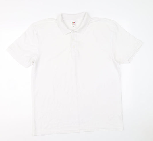 Fruit of the Loom Mens White Polyester Polo Size XL Collared Button