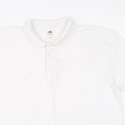 Fruit of the Loom Mens White Polyester Polo Size XL Collared Button