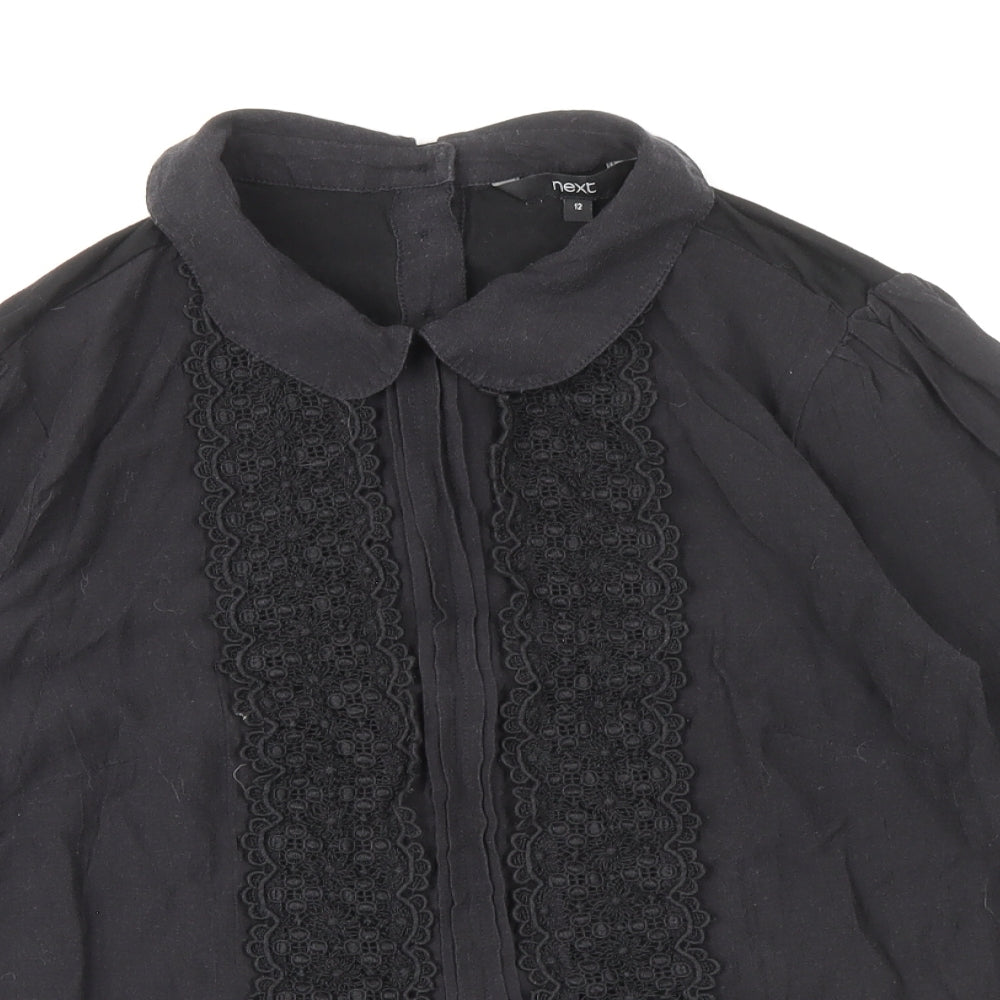 Womens UK Size 12 NEXT Black Basic Button-Up