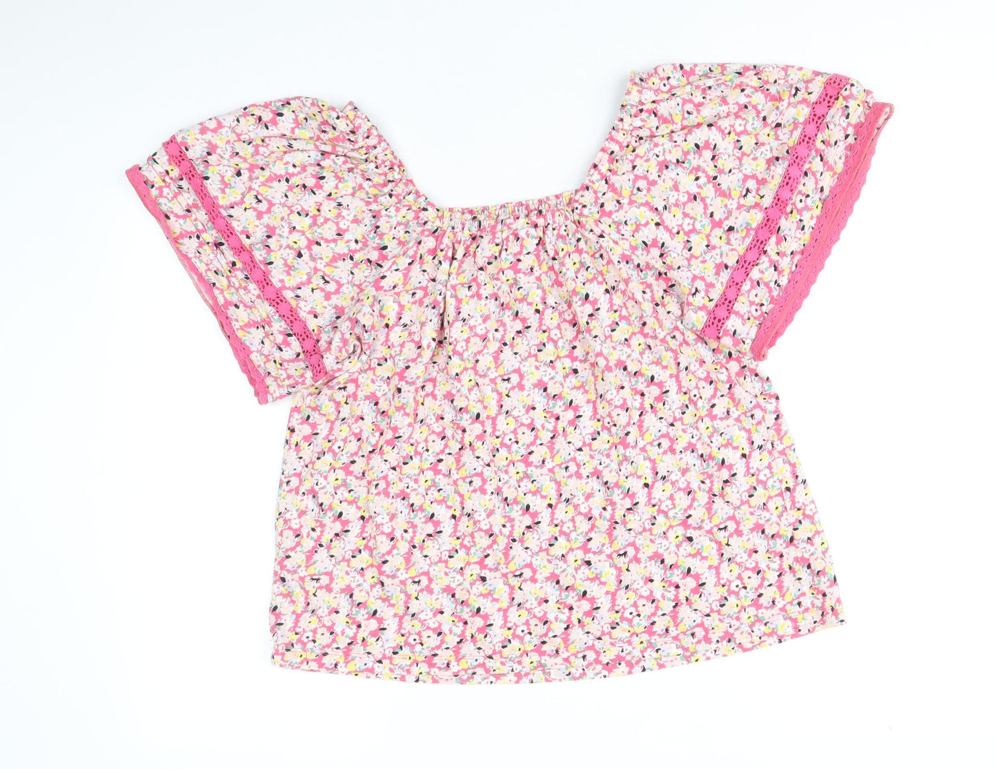 Marks and Spencer Womens Multicoloured Floral 100% Cotton Basic Blouse Size 10 Square Neck