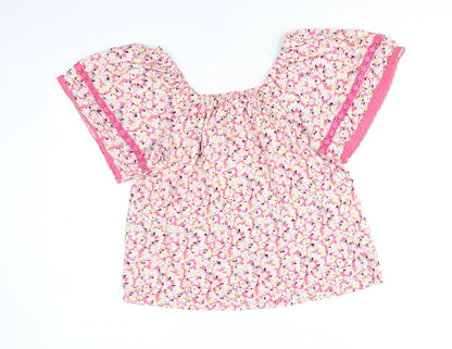 Marks and Spencer Womens Multicoloured Floral 100% Cotton Basic Blouse Size 10 Square Neck