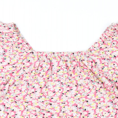Marks and Spencer Womens Multicoloured Floral 100% Cotton Basic Blouse Size 10 Square Neck