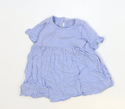 George Girls Blue Cotton Skater Dress Size 0-3 Months Round Neck Button