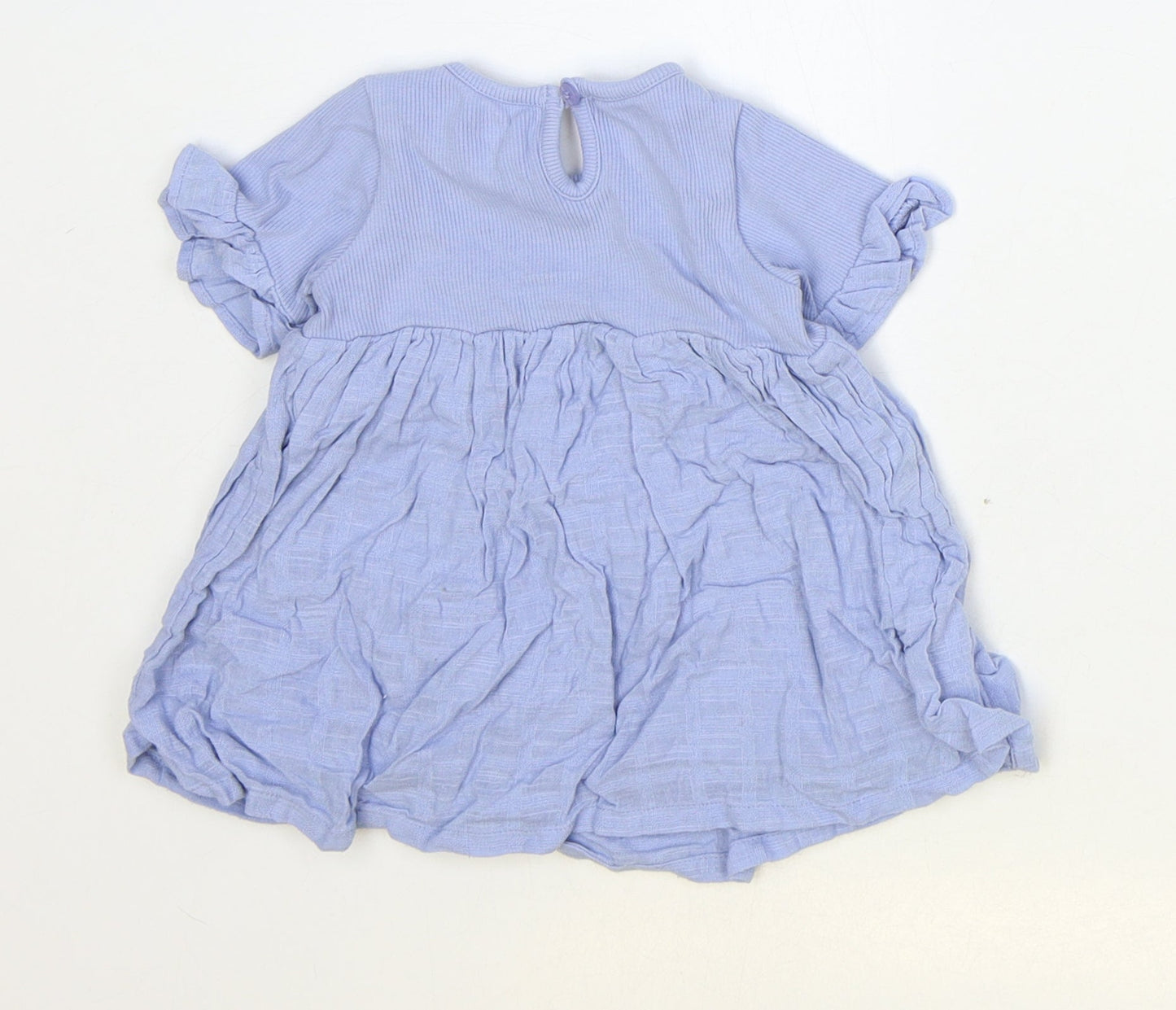George Girls Blue Cotton Skater Dress Size 0-3 Months Round Neck Button