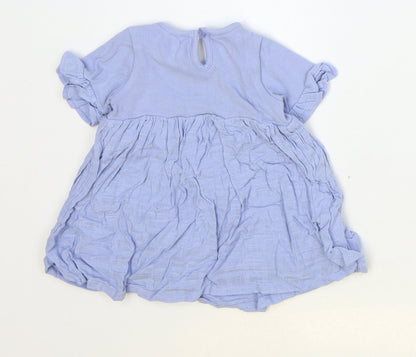 George Girls Blue Cotton Skater Dress Size 0-3 Months Round Neck Button
