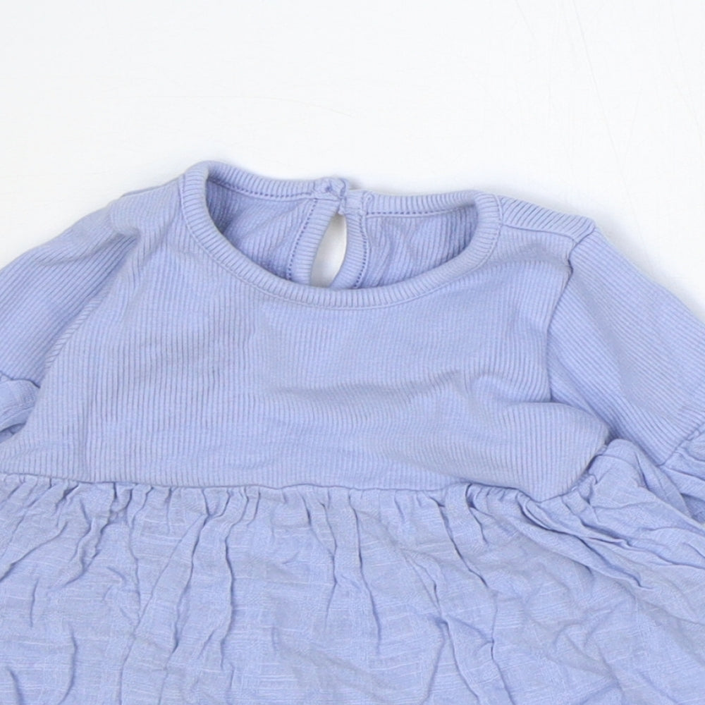 George Girls Blue Cotton Skater Dress Size 0-3 Months Round Neck Button