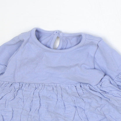 George Girls Blue Cotton Skater Dress Size 0-3 Months Round Neck Button