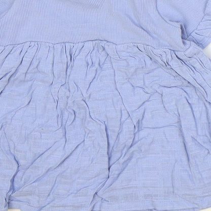 George Girls Blue Cotton Skater Dress Size 0-3 Months Round Neck Button