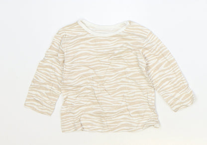 George Girls Brown Animal Print 100% Cotton Basic T-Shirt Size 6-9 Months Round Neck Pullover