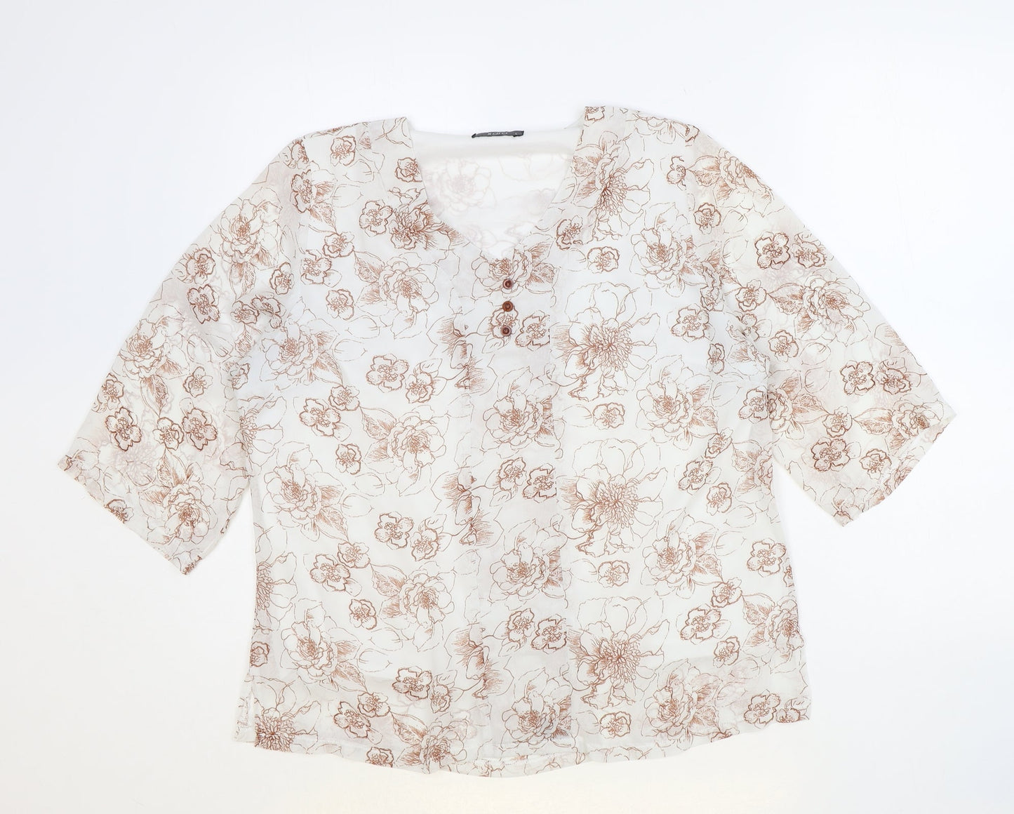 Xara Womens Ivory Geometric Polyester Basic Blouse Size L V-Neck