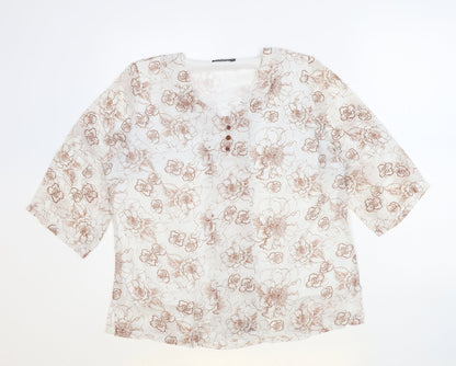 Xara Womens Ivory Geometric Polyester Basic Blouse Size L V-Neck