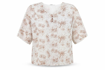 Xara Womens Ivory Geometric Polyester Basic Blouse Size L V-Neck