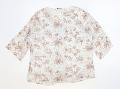 Xara Womens Ivory Geometric Polyester Basic Blouse Size L V-Neck