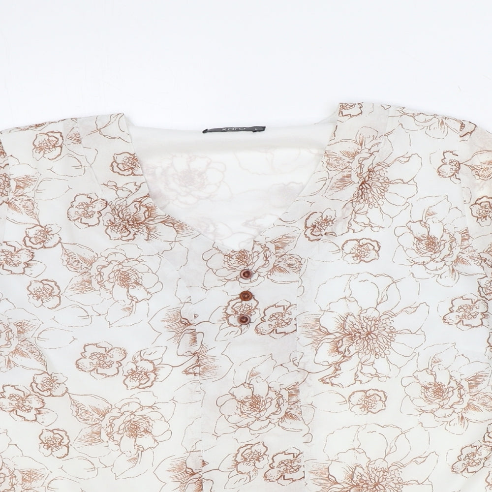 Xara Womens Ivory Geometric Polyester Basic Blouse Size L V-Neck