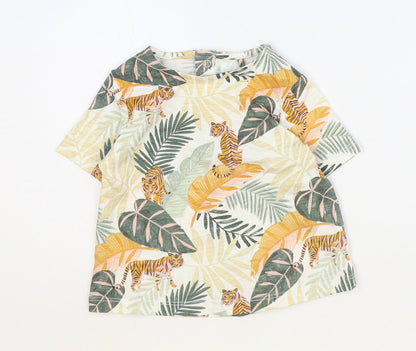 TU Girls Multicoloured Geometric 100% Cotton Basic T-Shirt Size 6-9 Months Round Neck Snap