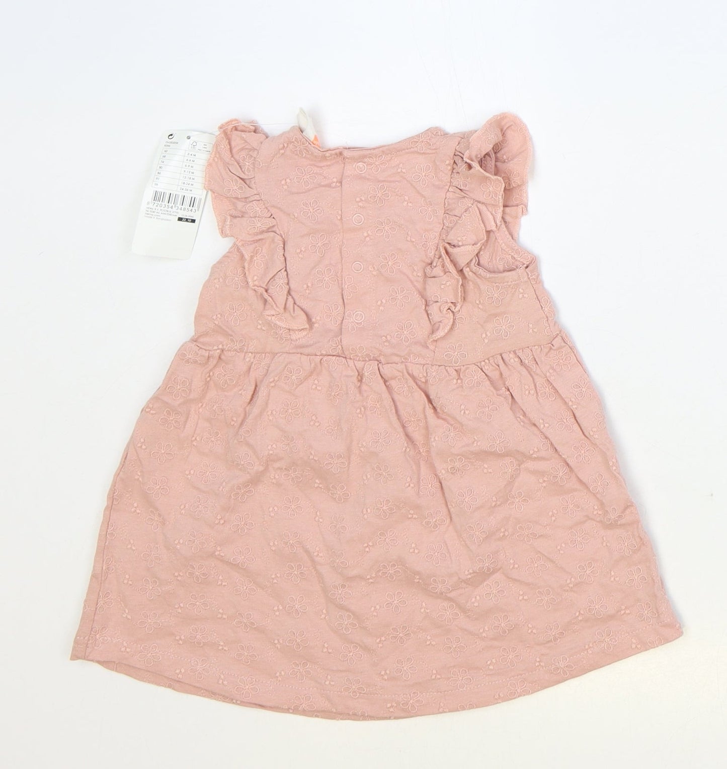 HEMA Girls Pink Floral Cotton Shift Size 9-12 Months Round Neck Snap