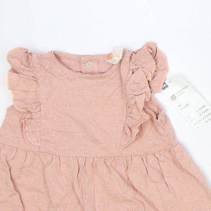 HEMA Girls Pink Floral Cotton Shift Size 9-12 Months Round Neck Snap
