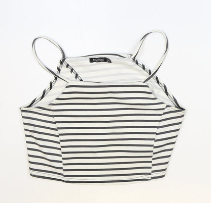 Boohoo Womens White Striped Polyester Cropped Tank Size 12 Square Neck - Open Wrap Back Detail