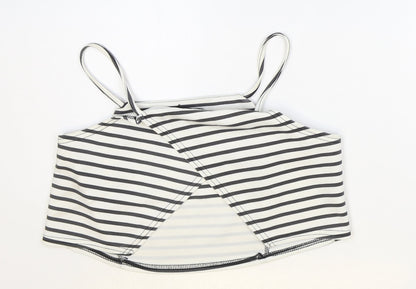 Boohoo Womens White Striped Polyester Cropped Tank Size 12 Square Neck - Open Wrap Back Detail