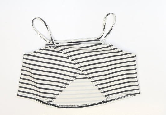 Boohoo Womens White Striped Polyester Cropped Tank Size 12 Square Neck - Open Wrap Back Detail