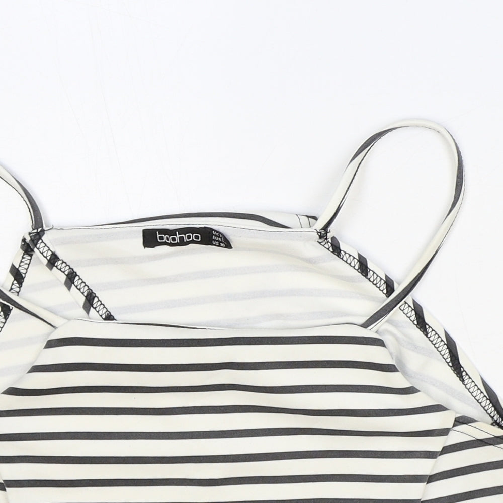 Boohoo Womens White Striped Polyester Cropped Tank Size 12 Square Neck - Open Wrap Back Detail