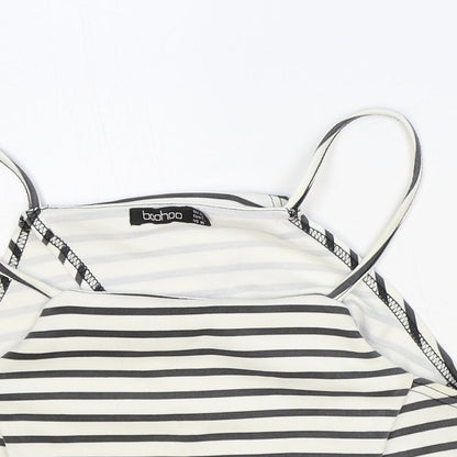 Boohoo Womens White Striped Polyester Cropped Tank Size 12 Square Neck - Open Wrap Back Detail