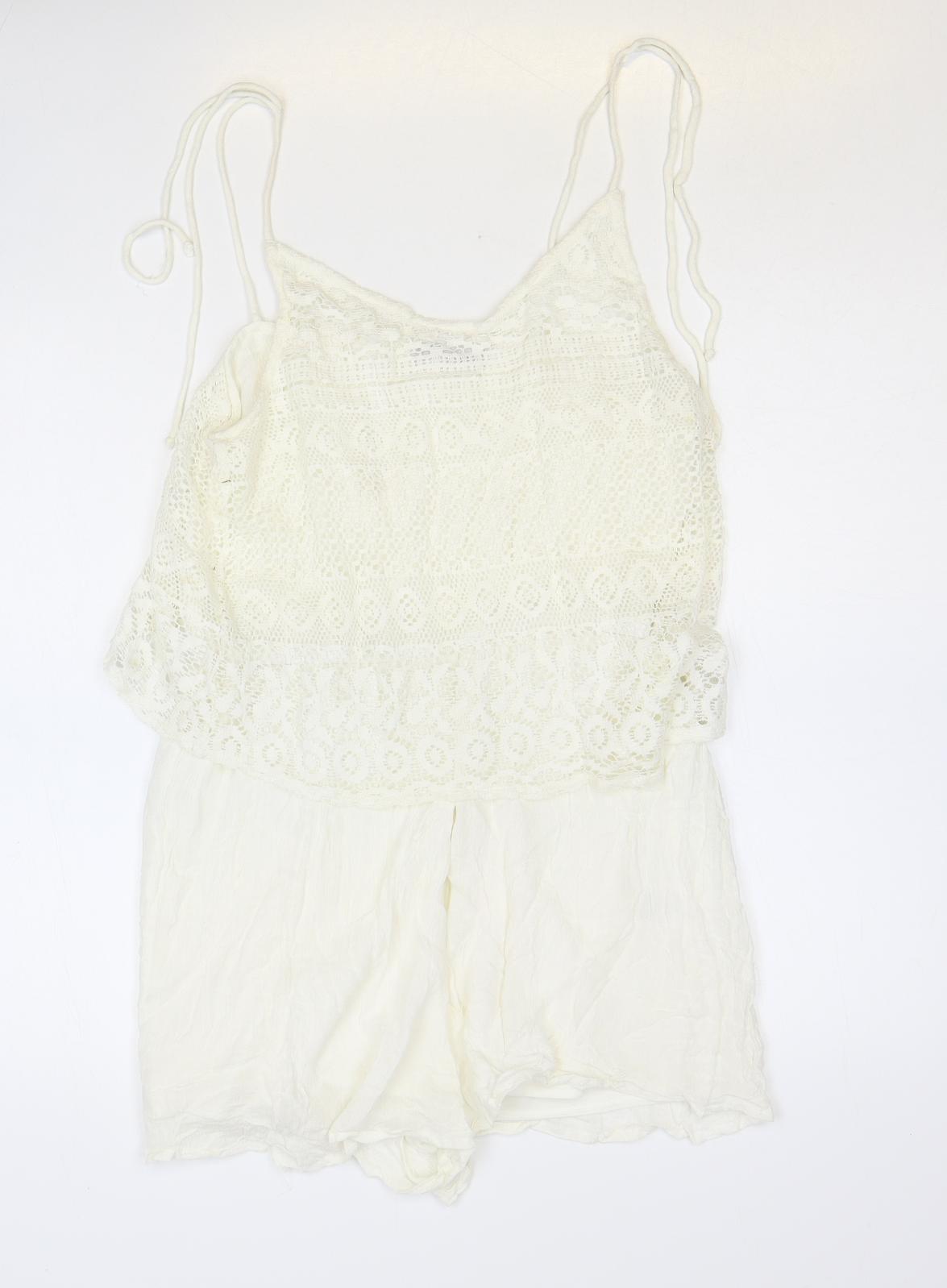 Select Womens Ivory Polyester Playsuit One-Piece Size 10 Button