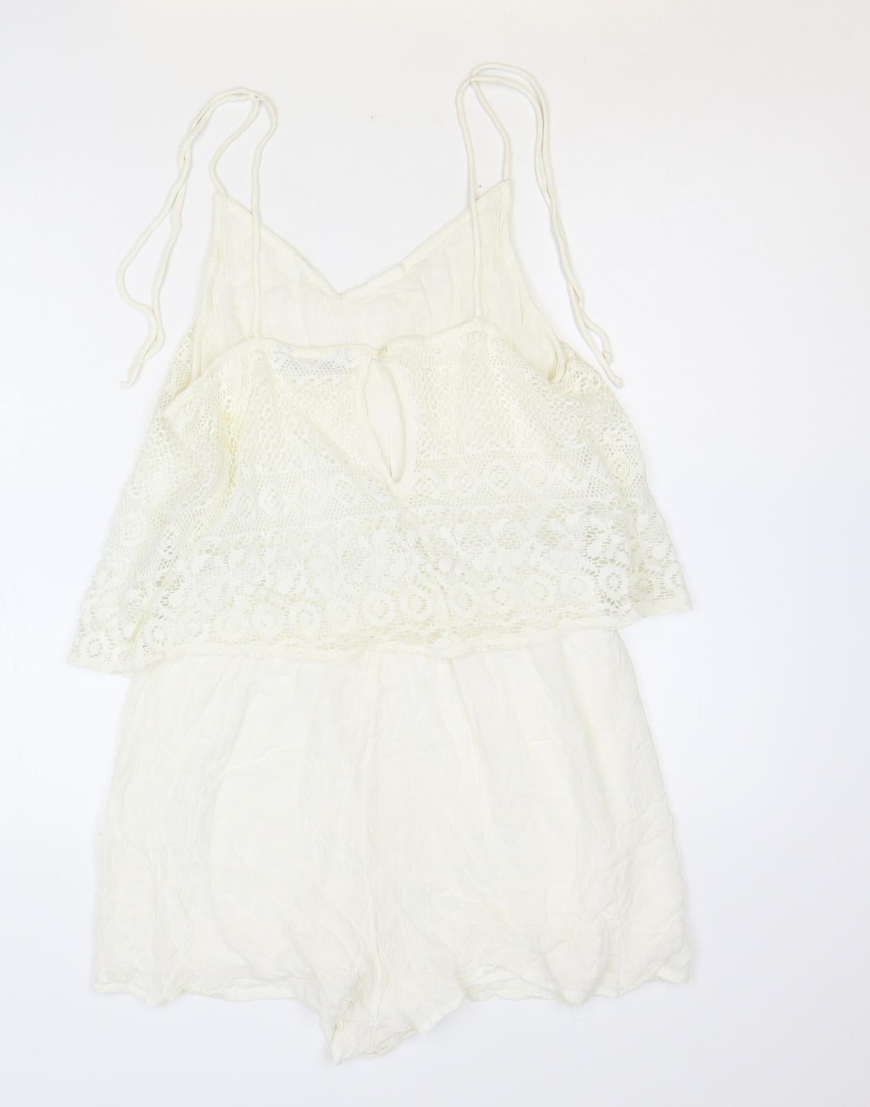 Select Womens Ivory Polyester Playsuit One-Piece Size 10 Button