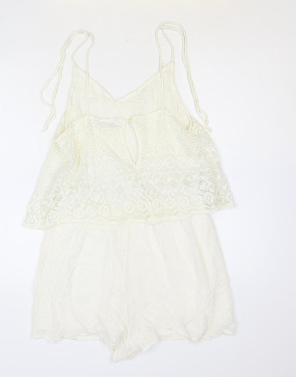 Select Womens Ivory Polyester Playsuit One-Piece Size 10 Button