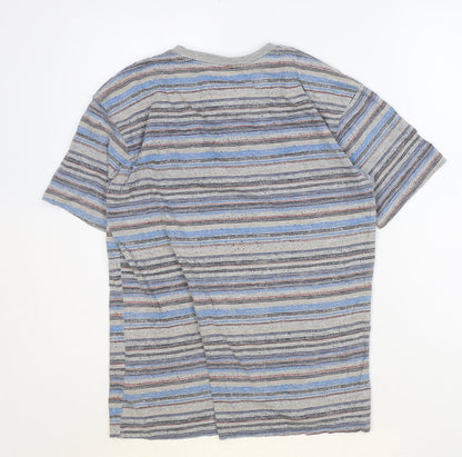 Cargo Bay Womens Multicoloured Striped Cotton Basic T-Shirt Size S V-Neck