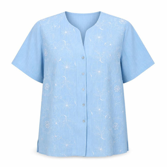 VERNON FOSBY Womens Blue Floral Polyester Basic Button-Up Size 12 V-Neck