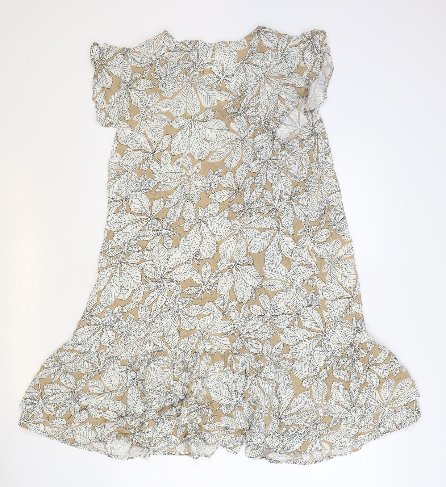 F&F Womens Brown Floral Viscose Trapeze & Swing Size 14 V-Neck Button