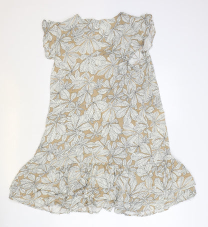 F&F Womens Brown Floral Viscose Trapeze & Swing Size 14 V-Neck Button