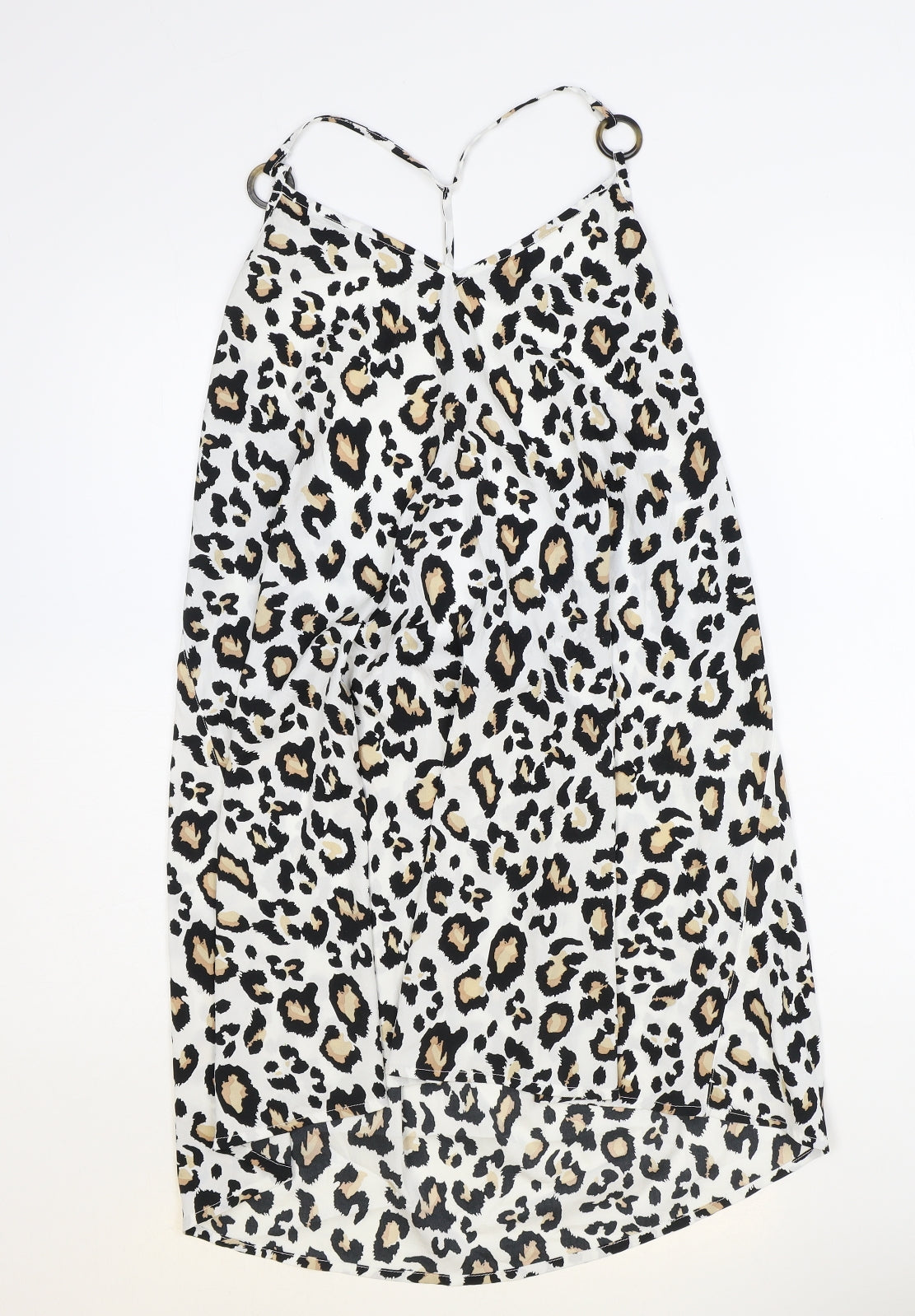 New Look Womens Brown Animal Print Polyester Tank Dress Size L V-Neck Pullover - Leopard Pattern