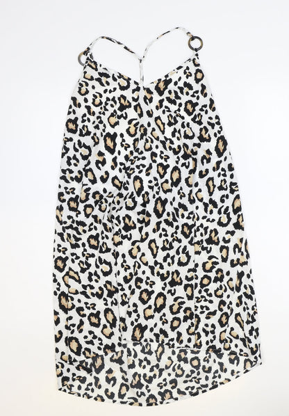 New Look Womens Brown Animal Print Polyester Tank Dress Size L V-Neck Pullover - Leopard Pattern