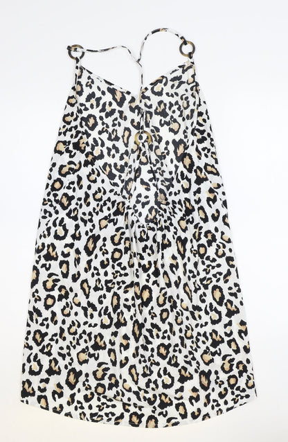 New Look Womens Brown Animal Print Polyester Tank Dress Size L V-Neck Pullover - Leopard Pattern
