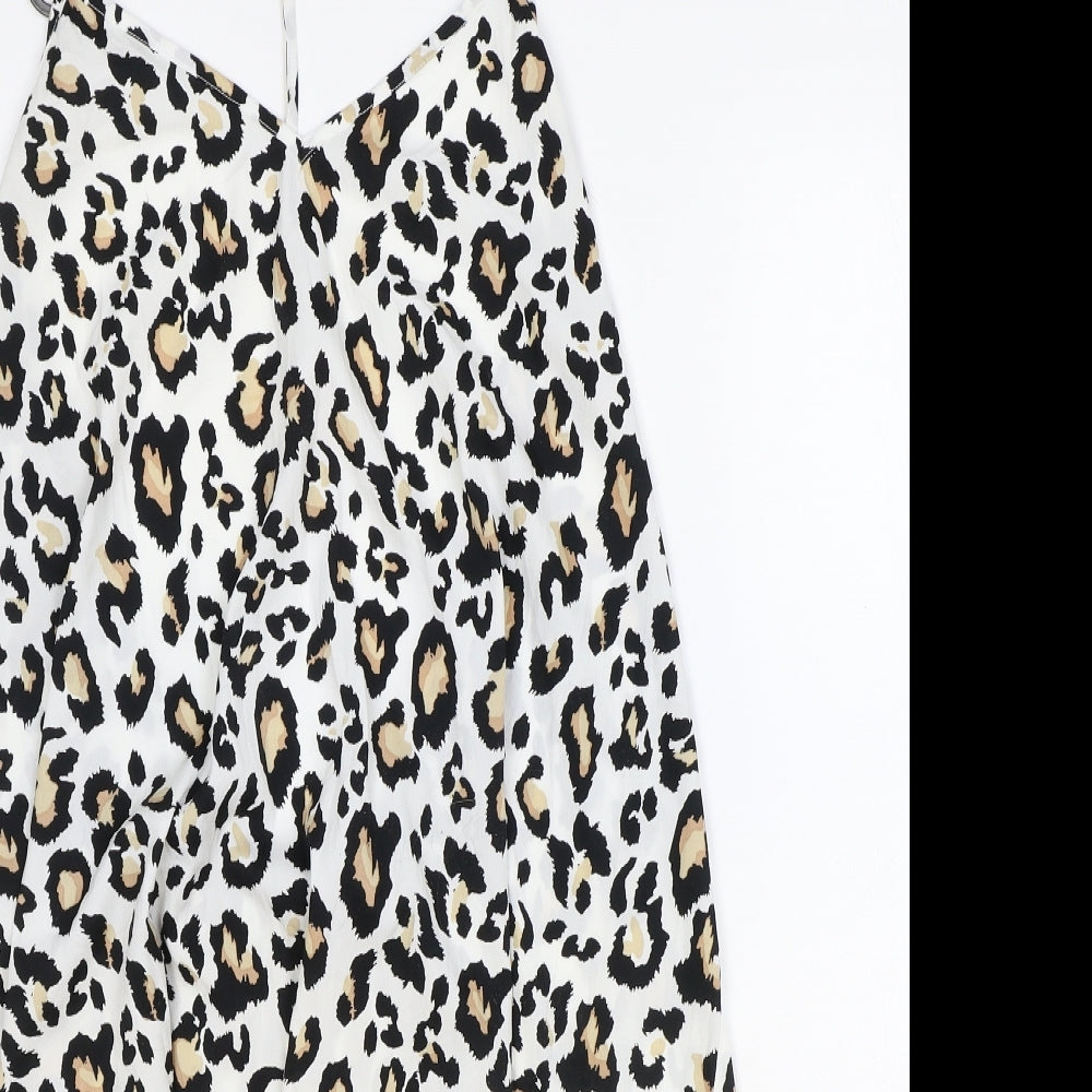 New Look Womens Brown Animal Print Polyester Tank Dress Size L V-Neck Pullover - Leopard Pattern
