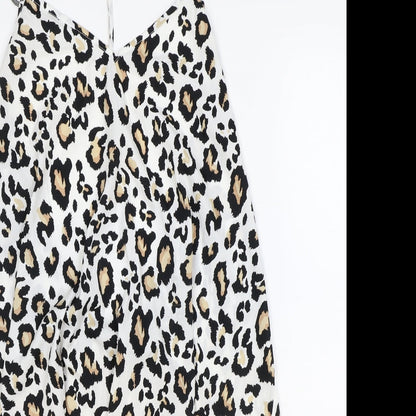 New Look Womens Brown Animal Print Polyester Tank Dress Size L V-Neck Pullover - Leopard Pattern