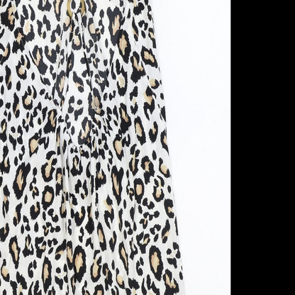 New Look Womens Brown Animal Print Polyester Tank Dress Size L V-Neck Pullover - Leopard Pattern