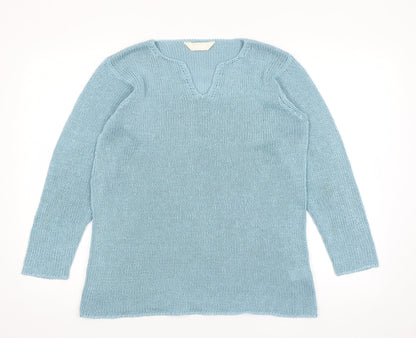 For Women Womens Blue V-Neck Acrylic Pullover Jumper Size 12