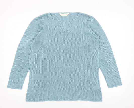 For Women Womens Blue V-Neck Acrylic Pullover Jumper Size 12