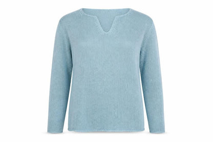 For Women Womens Blue V-Neck Acrylic Pullover Jumper Size 12